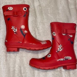 Red Floral Joules Rain Boots